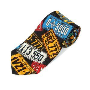 ADDICTION License Plate Travel Road Trip Vacation 50 States Men's Silk Neck Tie